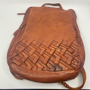 Marta Ponti woven leather multi compartment laptop bag backpack zippers as is